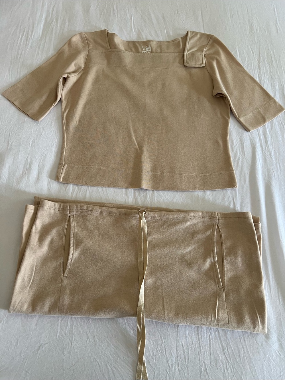 Max Studio Neutral Beige Collared Knit Top